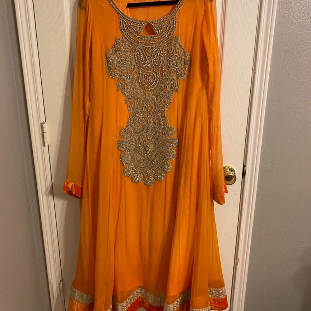 Beautiful Orange and Gold Shalwar Kameez